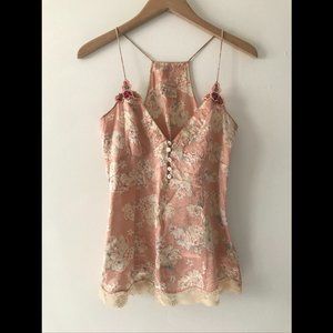 Free People Pink Silk Spaghetti Strap Floral Tank